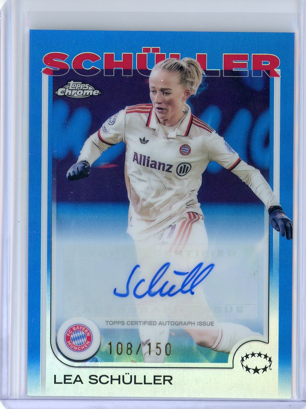 2024-25 Topps Chrome UEFA AV-LS Lea Schüller Auto Blue Refractor 108/150
