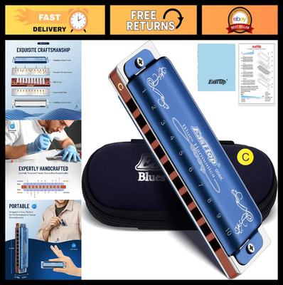 10 Hole Diatonic Harmonica in Key of C with Blue Case - Ideal for Adults & Begin