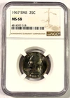 1967 Washington Silver Quarter SMS MS68 NGC, High Grade!, Free Shipping!