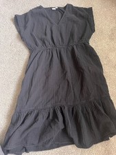 Gap Black V-Neck Cotton Dress - Size Large Gauze Ish Feel Short Sleeve XX