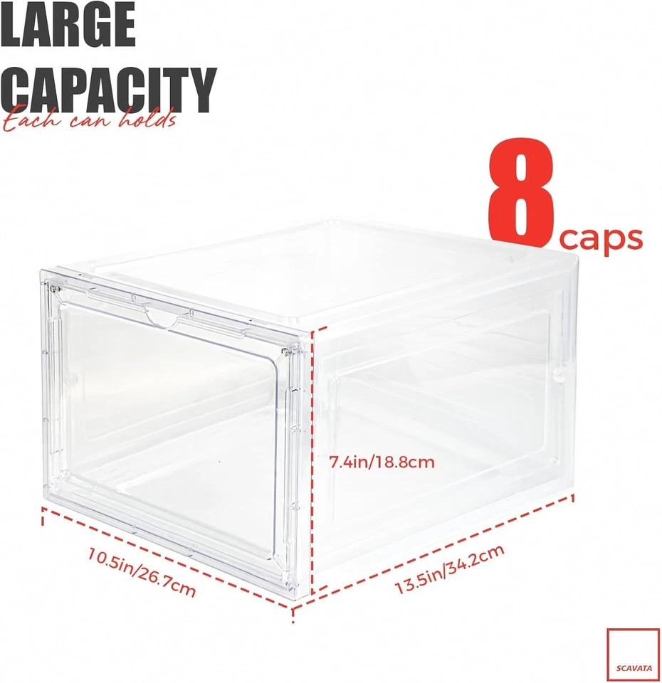 6 Pack Hat Organizer Box, Stackable Clear Baseball Caps Holder Box Containers w - Image 3 of 4