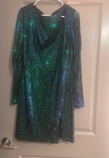 Fashion Nova Green Sequin Long Sleeve Mini Dress- 1X