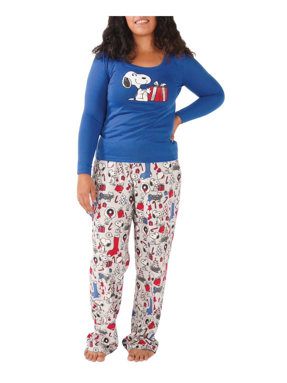 MUNKI MUNKI Womens Blue Long Sleeve Top Straight leg Pants Pajamas M