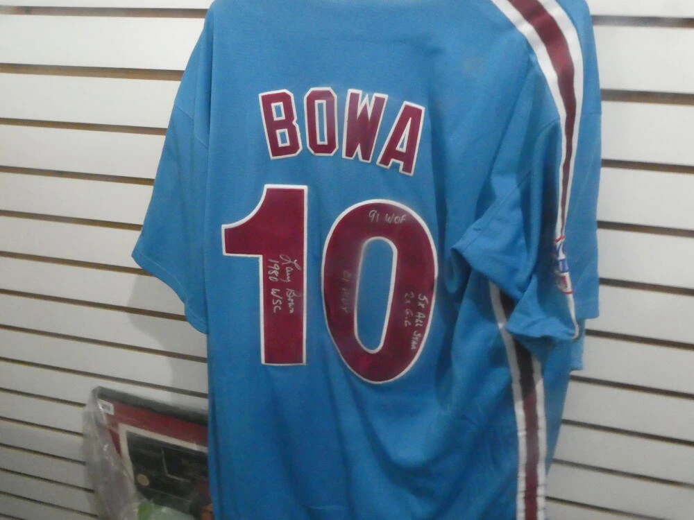 Larry Bowa Philadelphia Phillies signed Replica Blue Throwback STAT jersey  COA