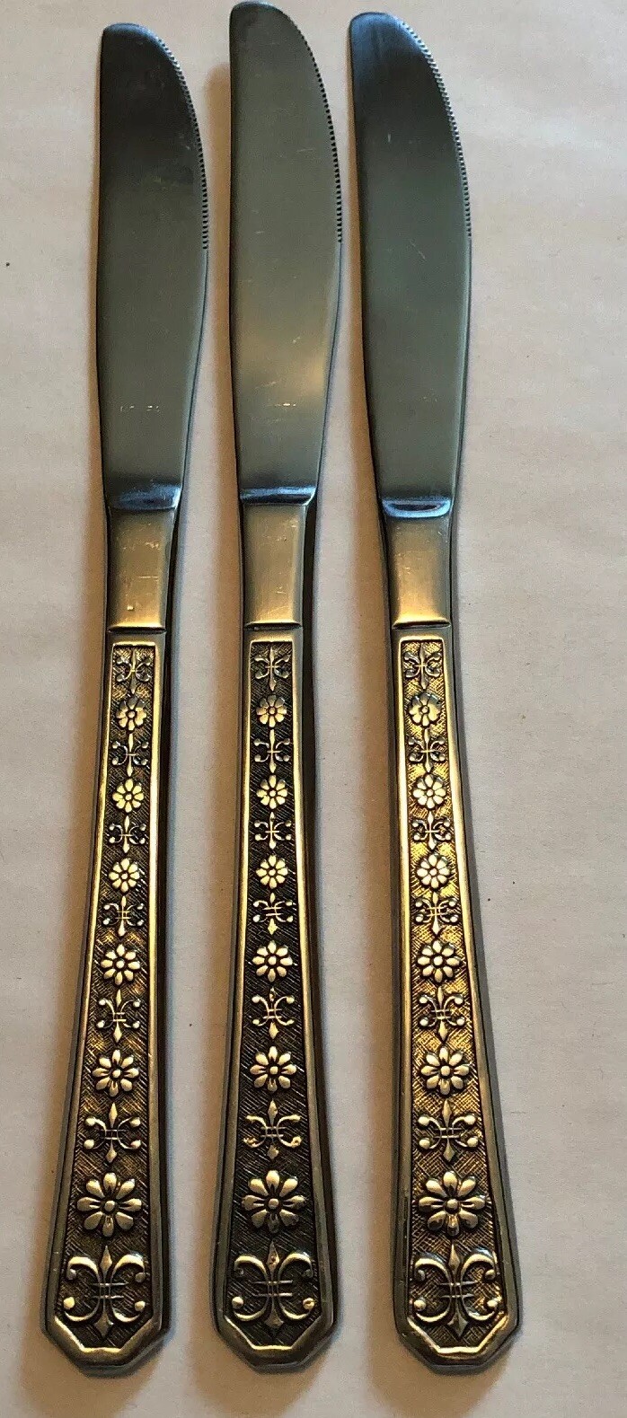 Mid Century Modern INTERPUR Stainless Steel FLORENZ 8 Petal Dinner Knives Set of 3