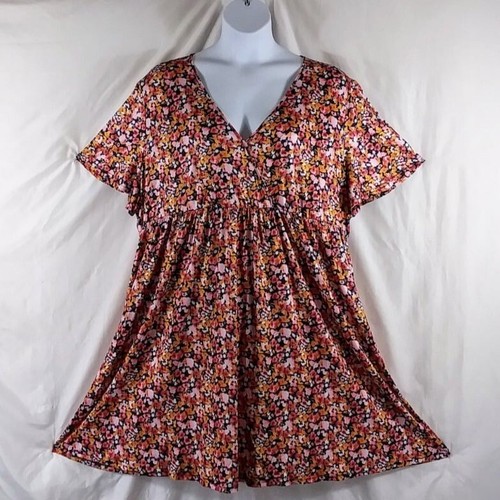 AmzPlus Women's Pink Floral Fit & Flare Short Sleeve Mini Dress Plus Size 5XL