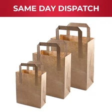 Pack of 100 Brown Paper Bags with Handles 9 x 7 x 3 in for Food & Vegetables