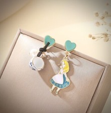 Alice In Wonderland Theme Earrings Teacup Pearl Asymmetrical Cartoon Cute NEW