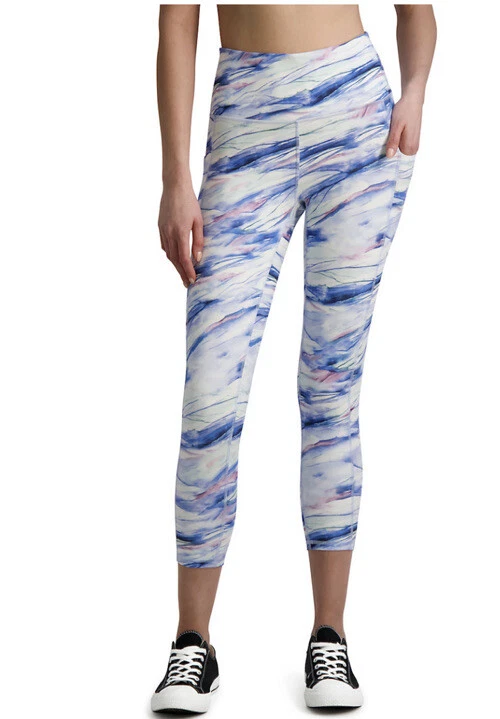 Gaiam Women's High Rise Pocket Yoga Capri Leggings- Starlight Blue