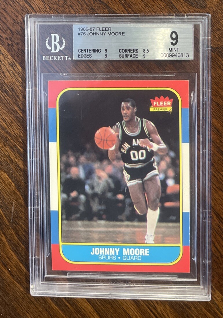 1986 FLEER BASKETBALL #76 JOHNNY MOORE BGS 9 MINT VHTF NO PRINT MARK RARITY ~~