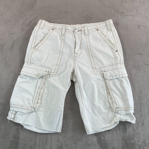True Religion Cut Off Shorts Men 34 (Tag 32) Lagoon White Big T Cargo Drawstring