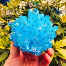 Titanium Aura Blue Crystal Rainbow Healing Cluster Geode Rock Decor Gift