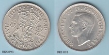 UK Great Britain Half Crown 1945 (George VI) Silver Coin aunc