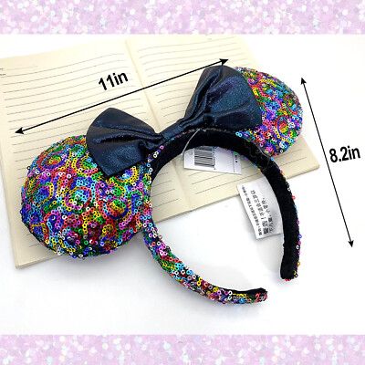 Multicolor Sequin Mouse Ears Headband with Bow Disney Park Sparkle Minnie Mickey Ears Rainbow Star Confetti  main image 3