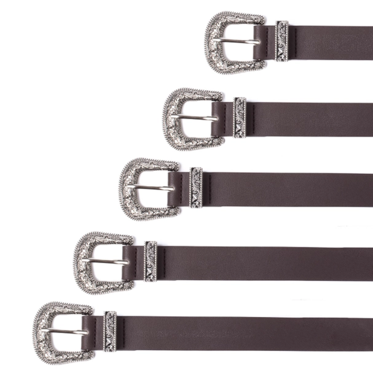Women Vegan Leather Western Style Silver Horseshoe Brown 
