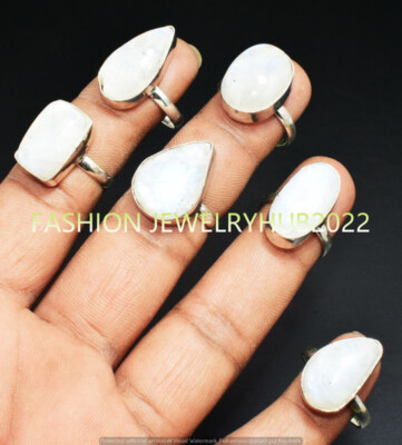 Rainbow Moonstone Gemstone Handmade Rings 50pcs Lot 925 Silver Plated Jewelry