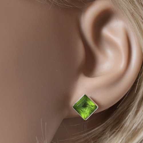 Peridot Ohrstecker Echt Silber 925 Quadrat Ohrringe Cutstone Eckig Grün QS - Bild 3 von 3