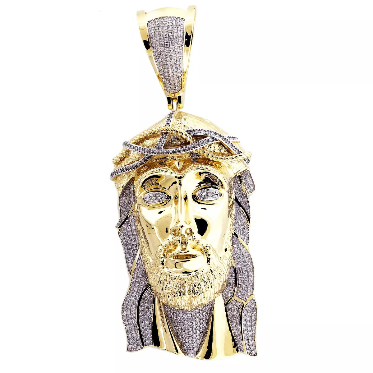 Mens 10K Yellow Gold 4 Inch Natural Diamond Jesus Face Piece