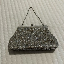 Women s Beaded Bead Sequin Hand Bag Evening Purse Silver Tone - Needs TLC