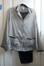 Vintage 1990s Delicates 2 Piece Satin Pajama Set Black  White Houndstooth M Med