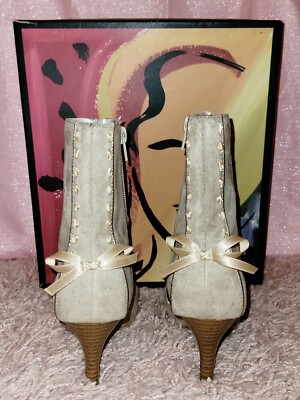 Predictions Ryann Booties Lace Back Bow in Stone Size 6.5 OG Box
