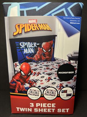 Marvel SPIDER-MAN 3pc Twin Sheet Set! 1 Fitted, 1 Flat Sheet & 1 Pillowcase