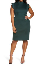 $148 Eliza J Ruffle Shoulder Open Back Cocktail Dress In Hunter,Size 8