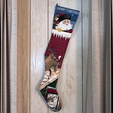 Vintage Long Christmas Stocking Santa in Chimney Reindeer Child 31" 1978