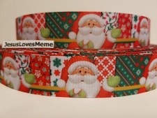 Grosgrain Ribbon Santa Claus Waving Merry Christmas Patchwork Holiday Season 1"
