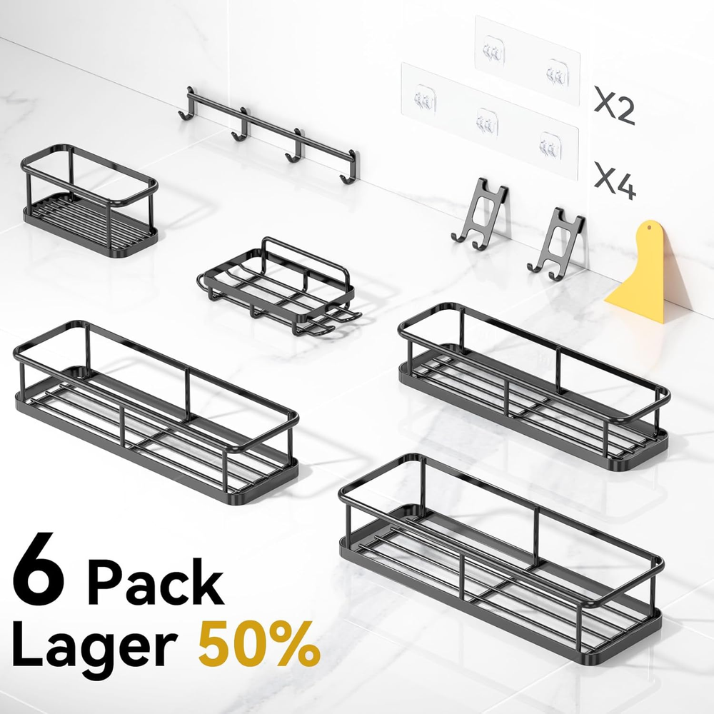 6 Pack Large Shower Caddy Organizer with Soap Holder and 12 Hooks