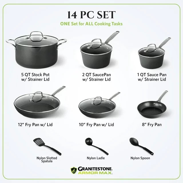 Granitestone Armor Max Pots and Pans Set Hard Anodized Cookware Set