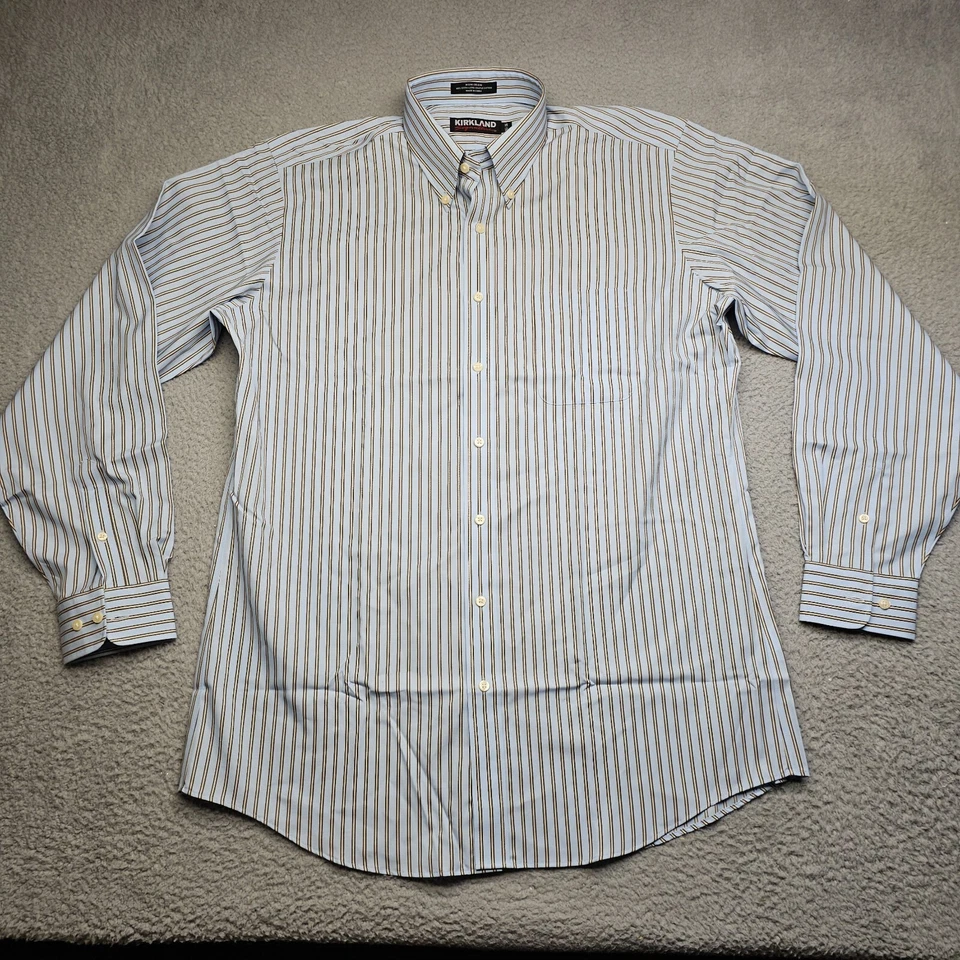 Camisa Kirkland Signature Para Hombre 16.5 36 Azul Rayas Manga Larga Botones Colla Foto 3 de 4