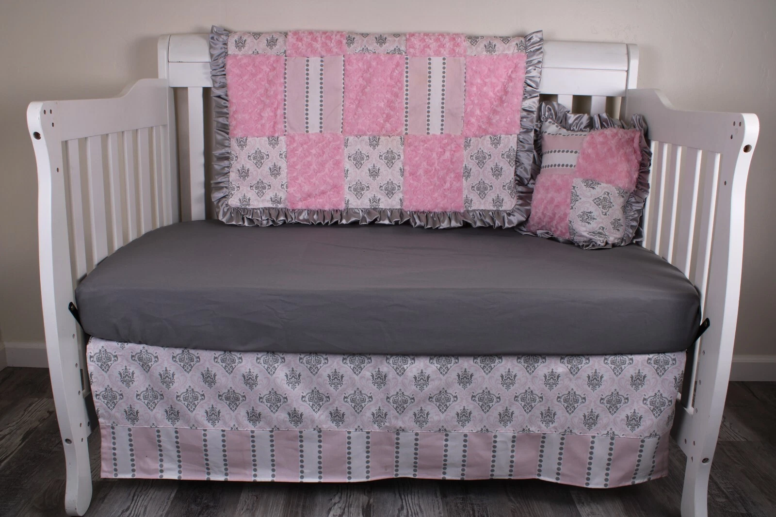 3pc Crib Bedding Set. Crib Skirt. Crib Sheet. Pink Crowns Crib. Crowns