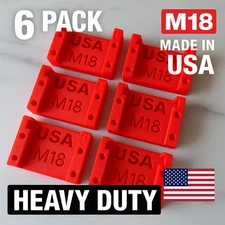 6-Pack Milwaukee M18 Battery Wall Mount Holder | Heavy Duty | Red/Black USA