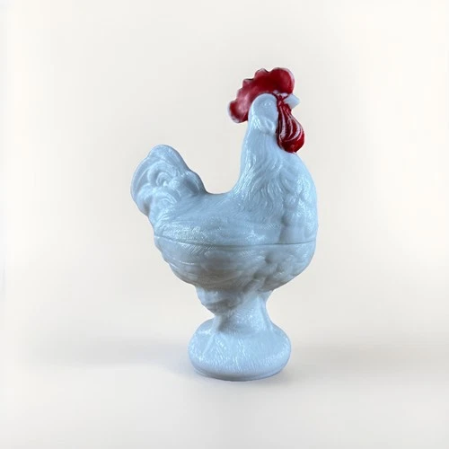 Vintage Rooster Milk Glass Candy Dish  Westmoreland Kitchen Farm Chicken
