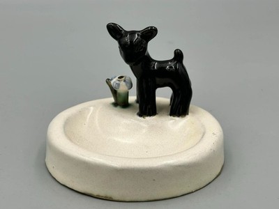 Vintage Denby Keramik schwarzes Lamm mit Blume Aschenbecher selten