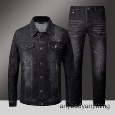 Men Jeans Sets Jacket Slim Cowboy Two Piece Casual Couple Male Denim Suits Size