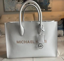 Michael Kors Mirella Women Medium Pebbled Leather Crossbody Tote Bag Light Cream