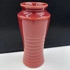 Hull Ring Ware 7 1/3” Vase, Fluted Top Pink Red Mid Century Modern Stoneware