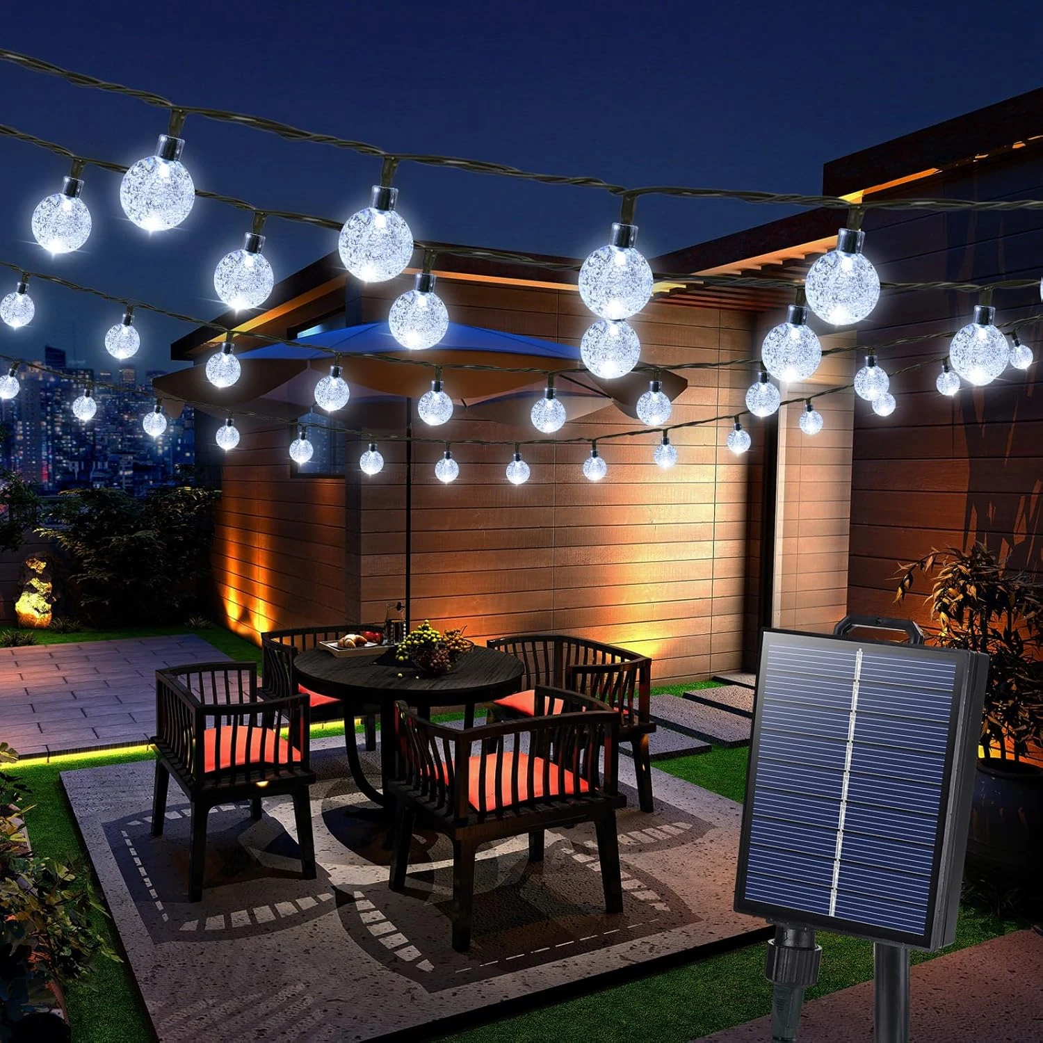 Solar String Lights Outdoor, 65FT 100LED Globe String Lights 8 Lighting Modes, W