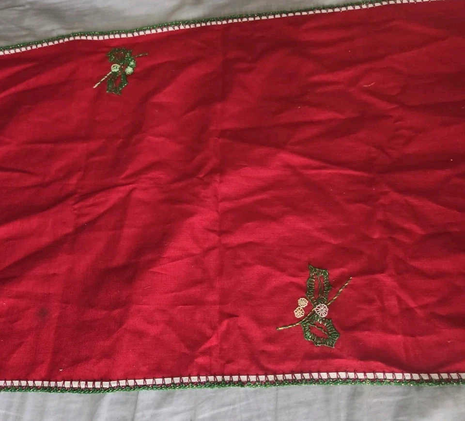 De colección MCM Bordado a Mano Navidad Mesa Corredor Vela Árbol Rama Adornos Foto 3 de 4