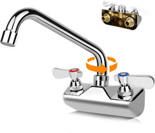 Wall Mount Commercial Hand Sink Faucet 4" Center 10" 360 Swivel Spout