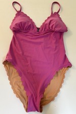 NWT J. CREW Factory Wms M Scalloped One-Piece Swimsuit Fuchsia Lined Adj Strap