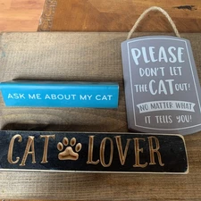 3 Cat House Signs Kitten Kitty Pet Lover Cat Lady Rustic