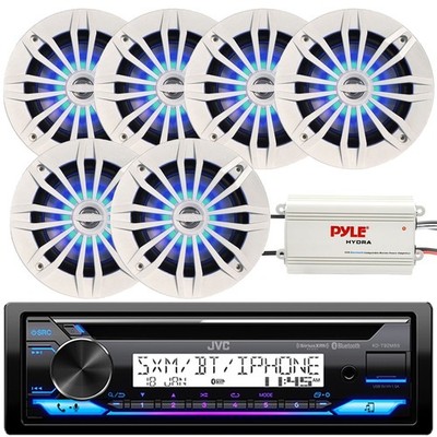 JVC KD-T92MBS Single DIN Marine CD Receiver, 6x 6.5'' 180W LED Speakers, Amp