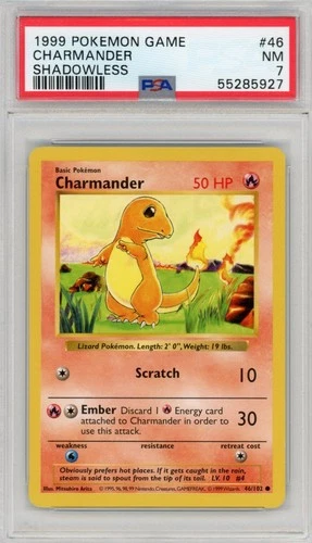 1999 Pokemon Shadowless Charmander #46 PSA 7 Partial Set Break