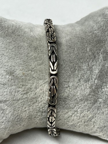 Unisex Indo KC Solid Sterling Silver Byzantine Bracelet