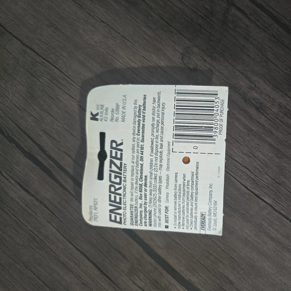 Batería Eveready Energizer 538 tamaño K para Kodak  Foto 2 de 2