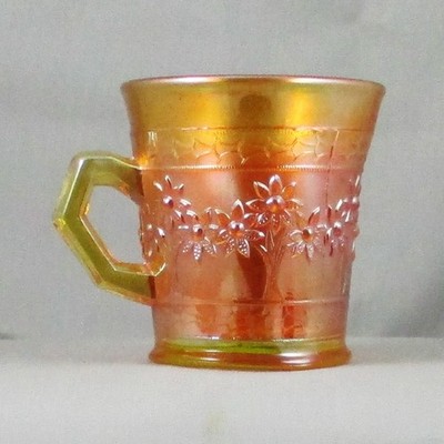FENTON ORANGE TREE YELLOW VASELINE CARNIVAL GLASS STANDARD MUG