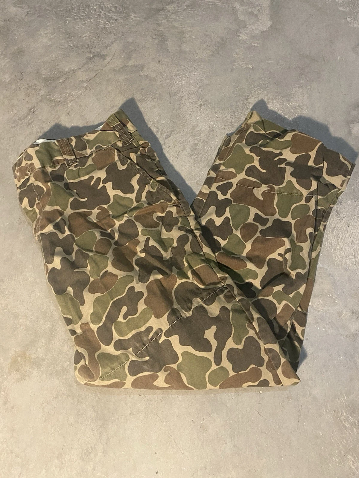 Vintage 70s 80s Duxbak Double Knee Rain Hunting Camo Pants Duck Frog Skin 36x25